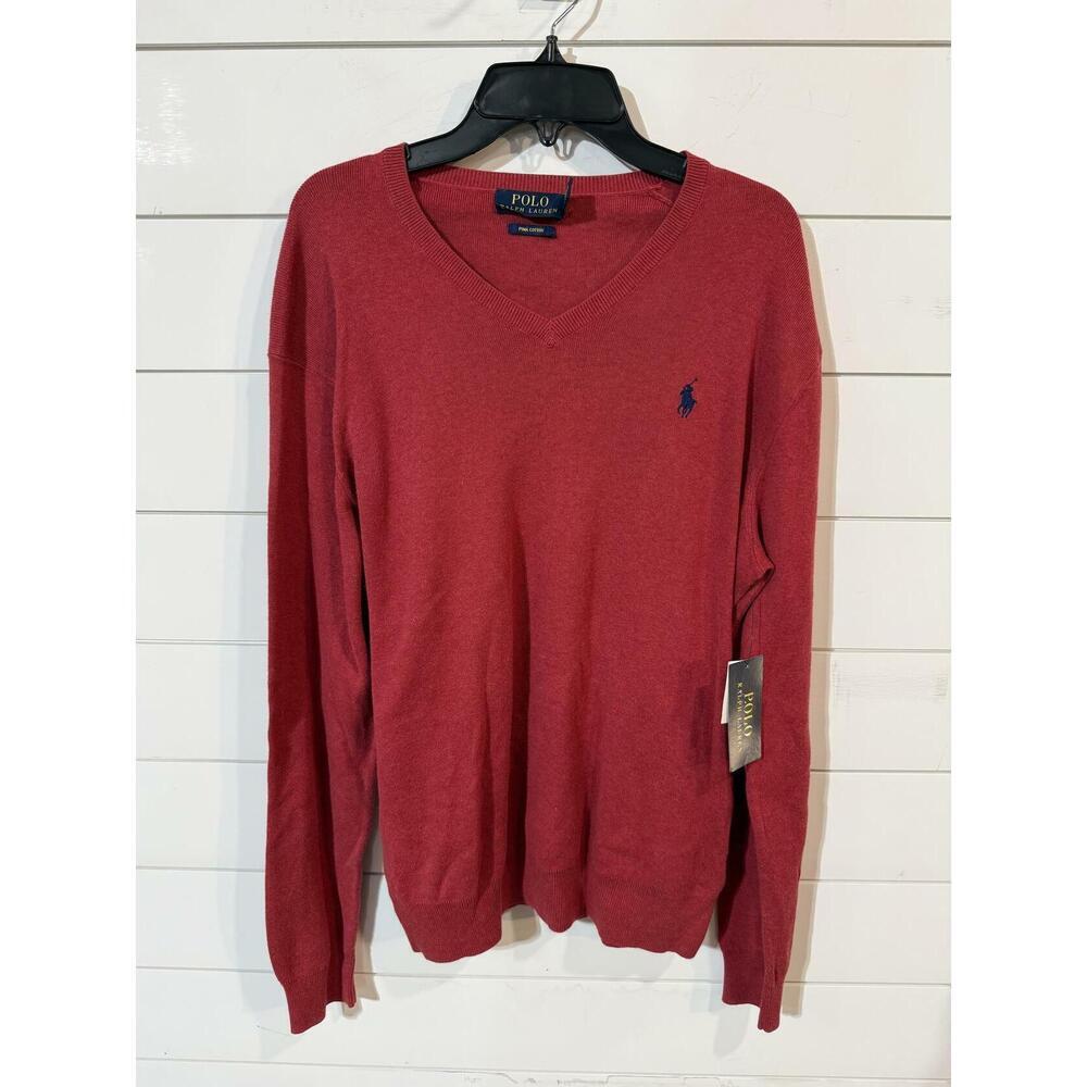 Polo Ralph Lauren Men's Pima Cotton V Neck Red Sweater S NWT
